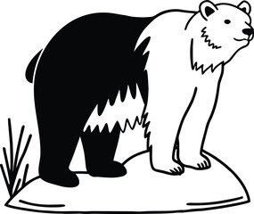 Stylized Black and White Bear Standing on a Mound Keywords: bear, animal, wildlife, nature