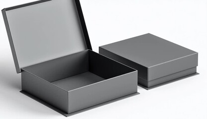 Matte grey rectangular packaging mockup with sharp corners on a white background