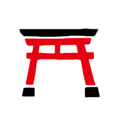 レトロな手描きの鳥居の和風イラスト素材｜鳥居,神社,初詣,年賀状