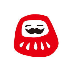 レトロな手描きの福だるまの縁起物和風イラスト素材｜達磨,福,正月,年賀状