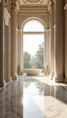 Modern Elegant Interior with Glass Surfaces and Sunlight