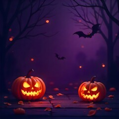 halloween background with pumpkin and bats