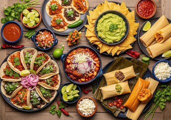 Vibrant assortment of delicious mexican food dishes