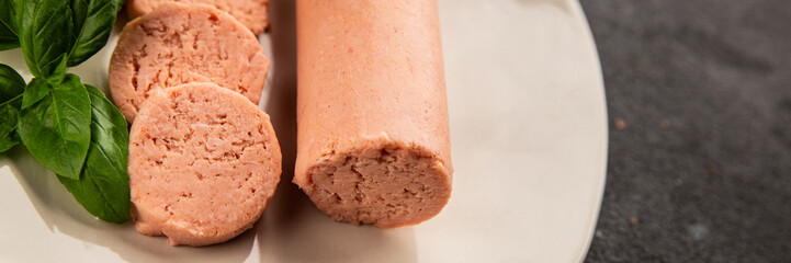 Sausage spread sandwich pork spread natural product tasty snack fresh delicious gourmet food background on the table rustic top view copy space