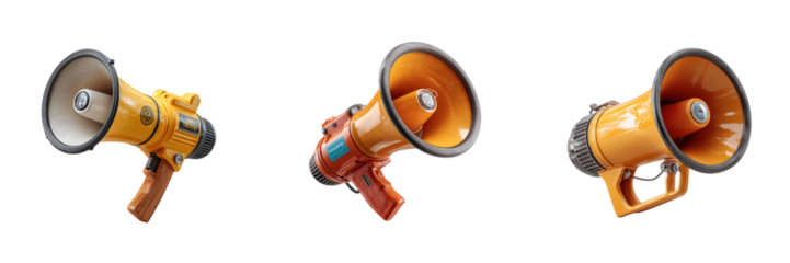 Dynamic event announcement with megaphones office space image collection transparent background