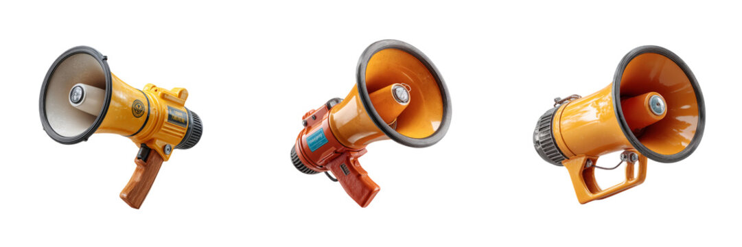 Dynamic event announcement with megaphones office space image collection transparent background
