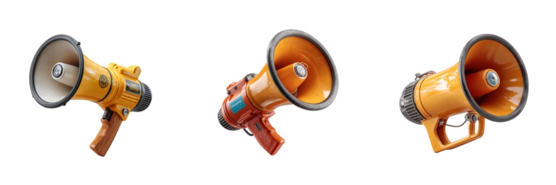 Dynamic event announcement with megaphones office space image collection transparent background