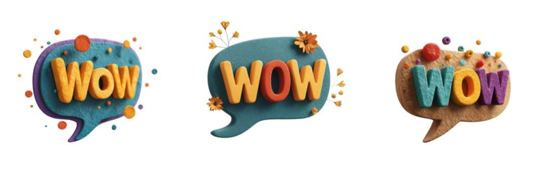 Colorful wow words in speech bubbles transparent background creative design vibrant environment - Powered by Adobe