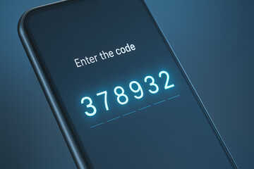 Enter code 378932 on smartphone screen showing multi factor authentication password prompt for digital security and secure login with glowing numeric code and modern interface