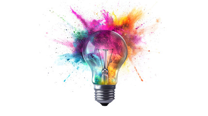 Creative concept of a transparent light bulb with vivid color explosion