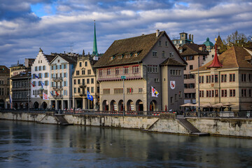 Cityscape of Zurich, Switzerland, view over the Limmat River in Altstadt