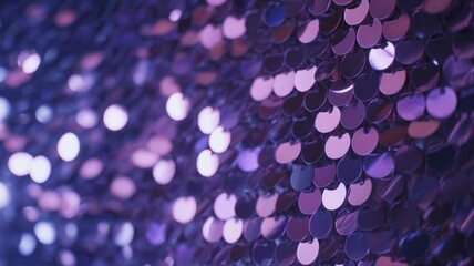 Close-up of sparkling purple sequins textured surface. Artificial intelligence image