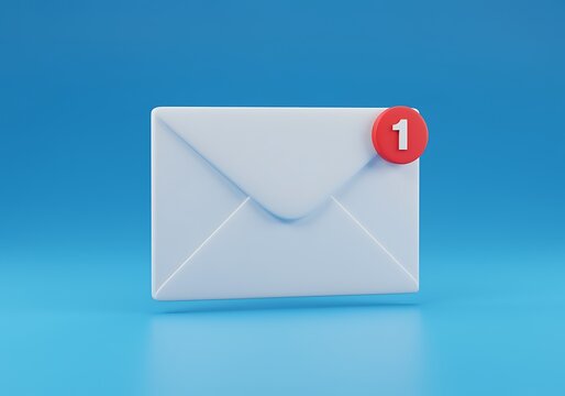 New email notification concept featuring white envelope with red badge indicating one unread message communication and technology illustration