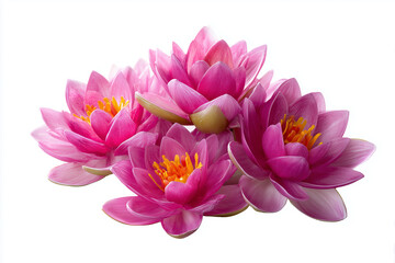Obraz premium Pink water lilies in full bloom with vibrant petals. Aquatic floral beauty isolated on white background, highlighting delicate texture and natural elegance. 