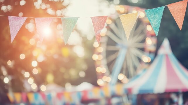 Colorful Bunting Flags Decorate a Festive Carnival Scene - Powered by Adobe