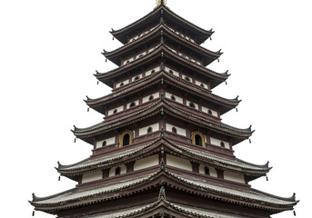 SevenStory Wooden Pagoda Against White Background isolated on transparent background