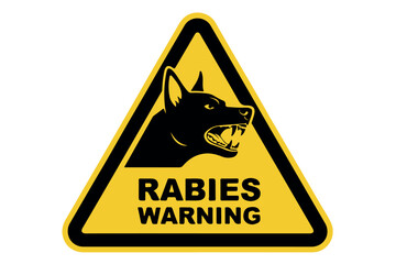 Rabies warning sign with a fierce dog head