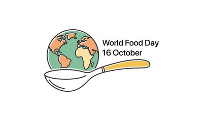 Simple Line Art Spoon with World Map Celebrating World Food Day.