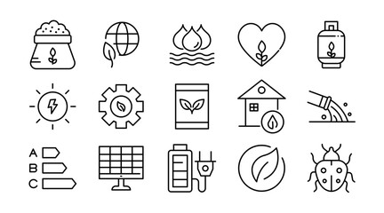 Environment line icon set. Nature, ecology, sustainability, earth, green energy, recycling, climate, plants, pollution, vector outline icon pack
