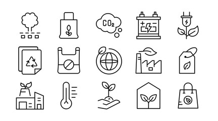Conservation and environment linear icon set. Sustainability, nature, ecology, recycling, plants, earth, climate, green energy, pollution, ecosystem, vector outline icon set. UI thin line icon pack
