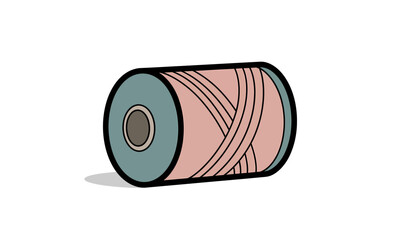 Spool of pink thread with teal ends, black outline, and gray center.