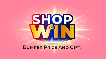 Shop and Win bumper prize and gift 3d logo concept design for retail sale promotion and lucky draw offer.
