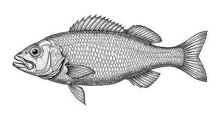 Obraz premium Detailed Line Art Illustration of a Fish isolated on transparent background