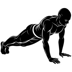 vector silhouette of a gym athlete in yoga plank