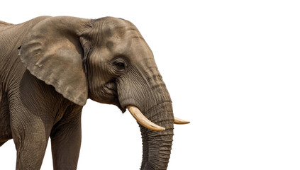 a high quality photograph of a single adult elephant on a transparant or white background