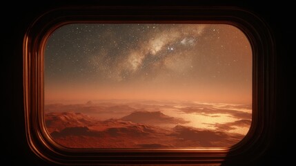 Milky Way galaxy seen through a spaceship window