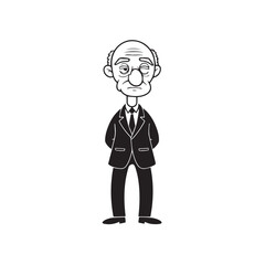 Old person in formal suit black and white vector illustration portrait elegant classic digital artwork