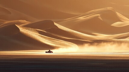 Fototapeta premium Peaceful sunset desert ride. Artificial intelligence image