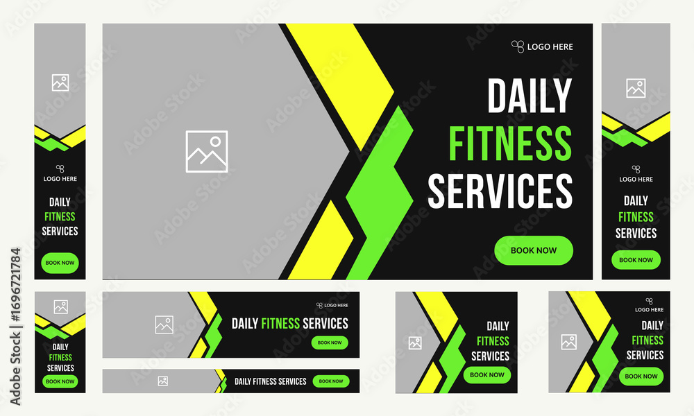 Wall mural trendy body fitness services web bundle banner design for social media post, daily exercise methods 
