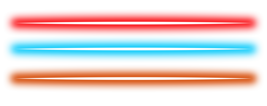 Set of glowing neon light lines isolated on transparent background. Vibrant red, blue, yellow neon lights. Shiny glowing light streaks. Isolated on white background. Design elements PNG