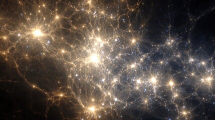 Vast Network of Glowing Nodes and Connections in Deep Space.