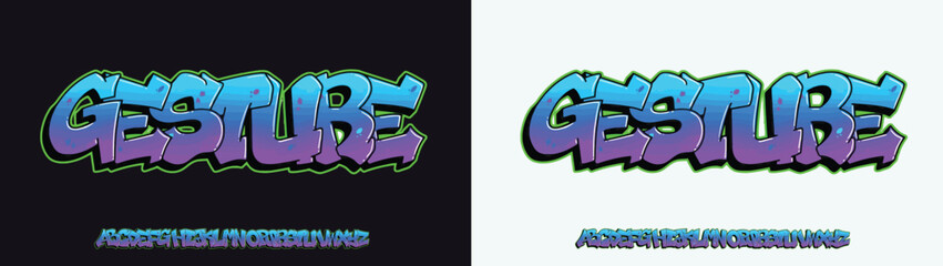 Gesture, Colorful graffiti editable text style effect. Vector text effect with paint wall concept.	
