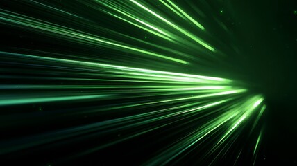 Green light streaks in motion. Artificial intelligence image
