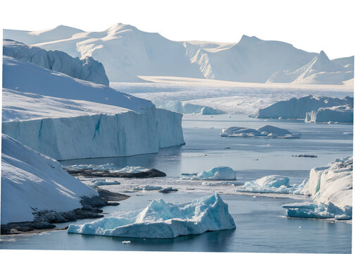 Scenic view of icebergs and mountains in the arctic region in greenland isolated on transparent background