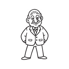 Old person in formal suit black and white vector illustration portrait elegant classic digital artwork