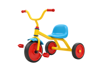 Yellow and Blue Childs Tricycle Classic Toy for Kids isolated on transparent background
