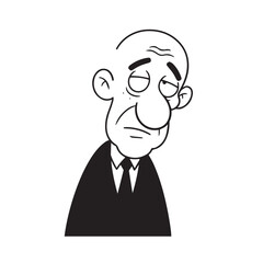 Old person in formal suit black and white vector illustration portrait elegant classic digital artwork