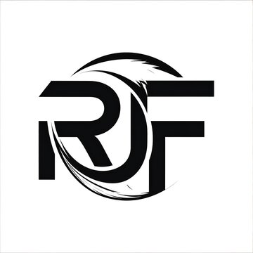 A bold, stylized monogram  featuring the letters RF, encircled by a dynamic brushstroke design, exudes a modern and impactful aesthetic.