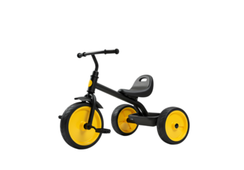 Black and Yellow Tricycle on Black Background isolated on transparent background