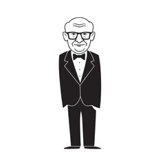Old person in formal suit black and white vector illustration portrait elegant classic digital artwork