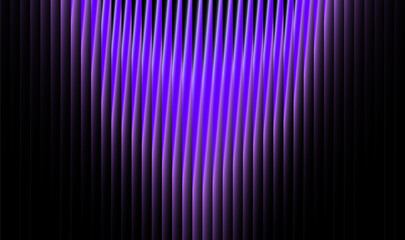 Symmetrical abstract background with thin violet gradient stripes on black. Centered composition creates a futuristic optical effect, resembling holographic lines arranged in harmony.