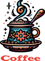 Turkish coffee clipart logo vector white background .