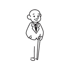 Old person in formal suit black and white vector illustration portrait elegant classic digital artwork