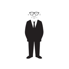 Old person in formal suit black and white vector illustration portrait elegant classic digital artwork