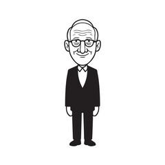 Old person in formal suit black and white vector illustration portrait elegant classic digital artwork