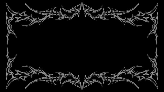 Neo tribal frames, grunge cyber gothic style symmetrical shape, dark futuristic abstract border vector design